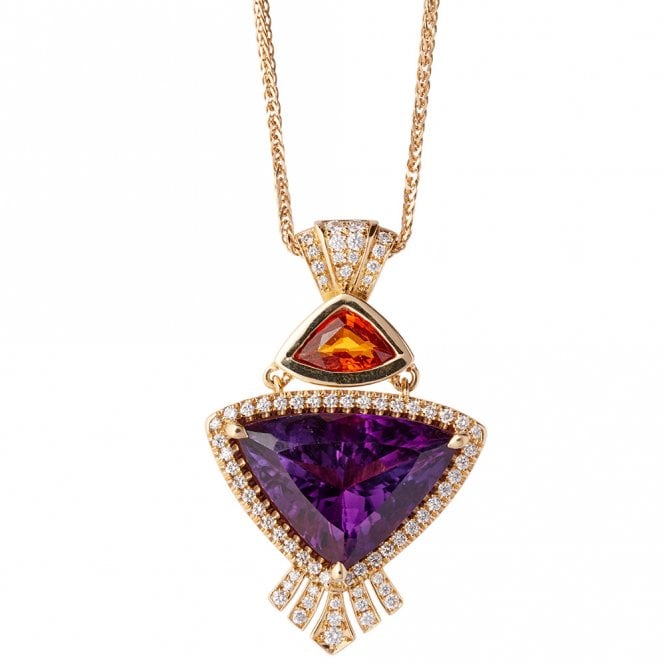 18ct Amethyst, spessartite and diamond pendant and chain