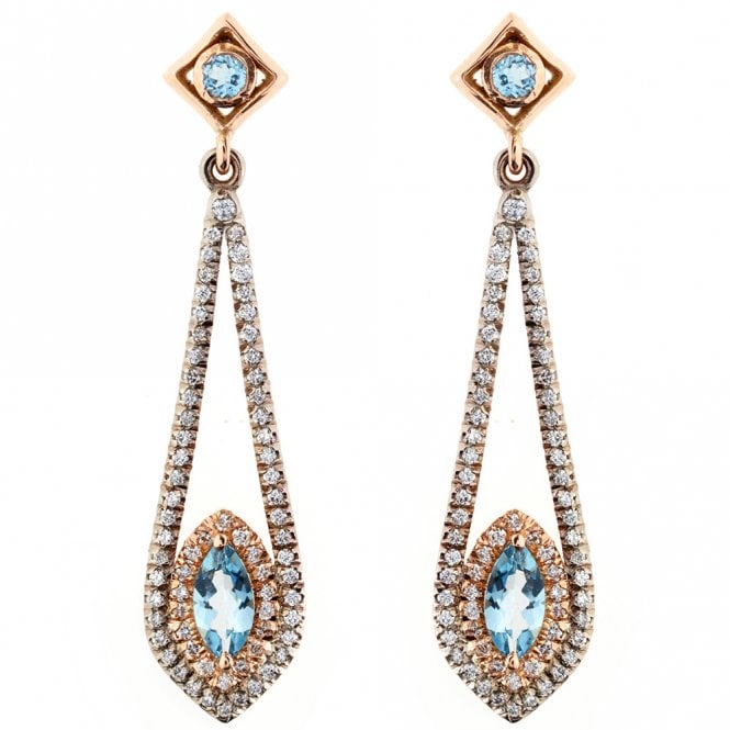18ct Aquamarine and diamond drop earrings