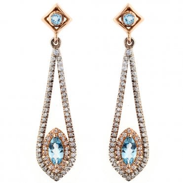 18ct Aquamarine and diamond drop earrings