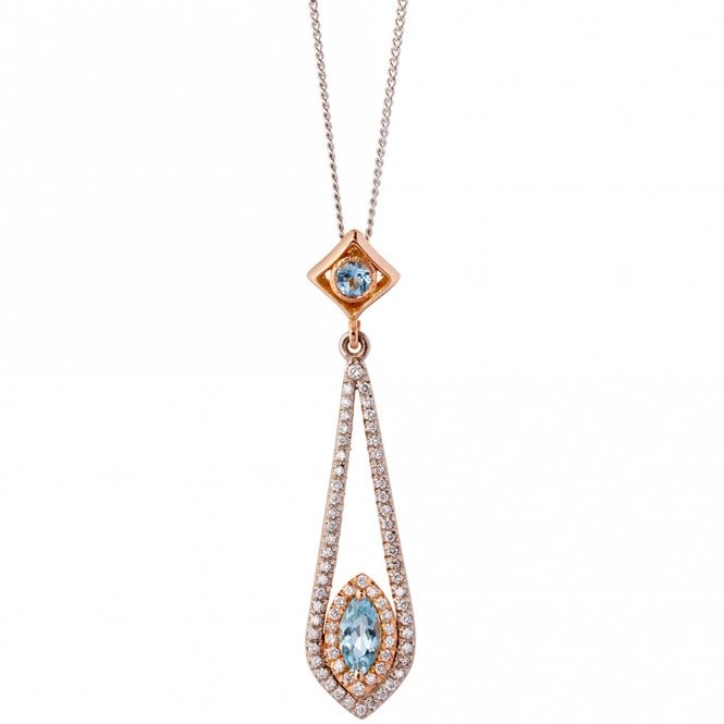 18ct Aquamarine and diamond pendant and chain