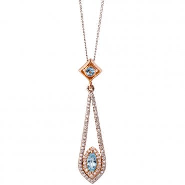 18ct Aquamarine and diamond pendant and chain