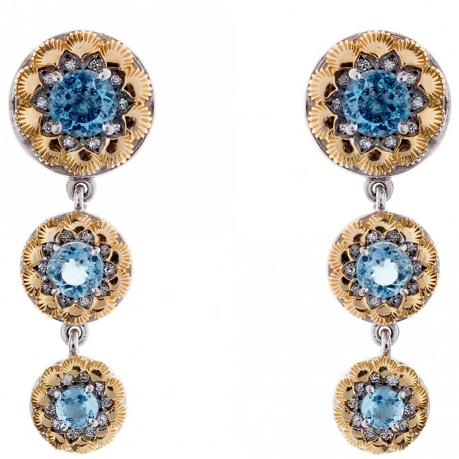 18ct diamond and aquamarine drop earrings
