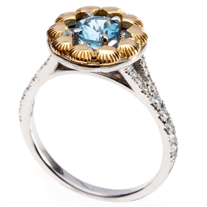 18ct diamond and aquamarine ring