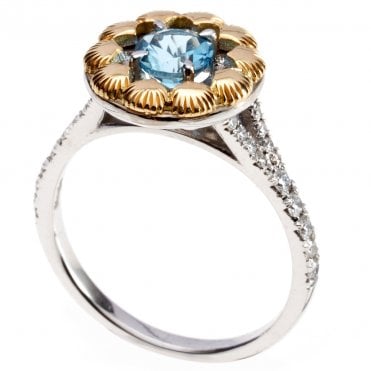 18ct diamond and aquamarine ring