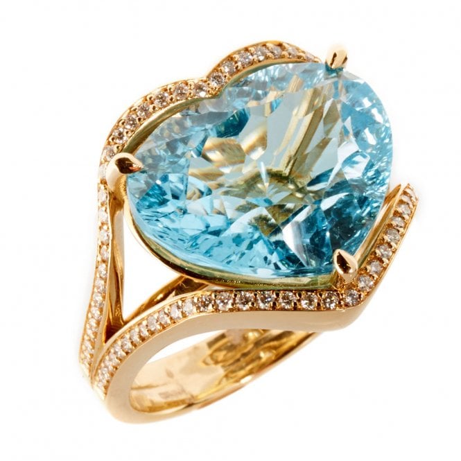 18ct diamond and blue topaz heart ring