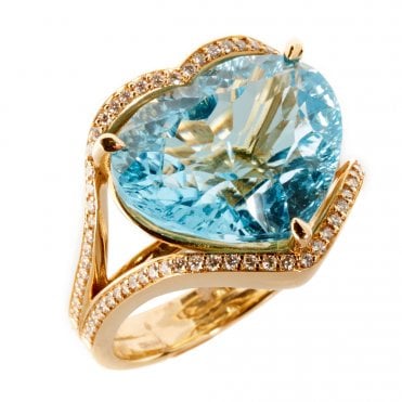 18ct diamond and blue topaz heart ring
