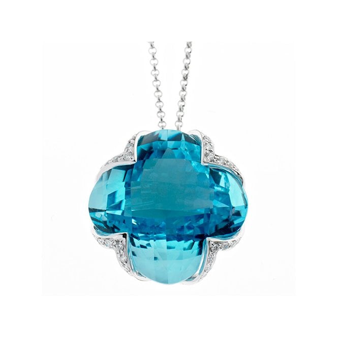18ct diamond and blue topaz pendant and chain