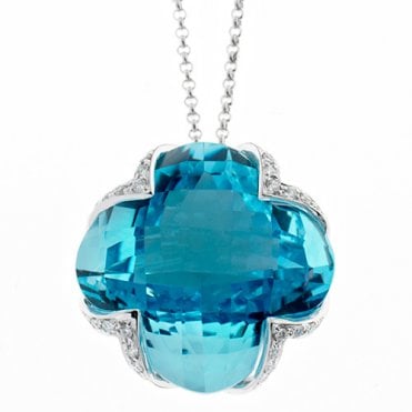 18ct diamond and blue topaz pendant and chain