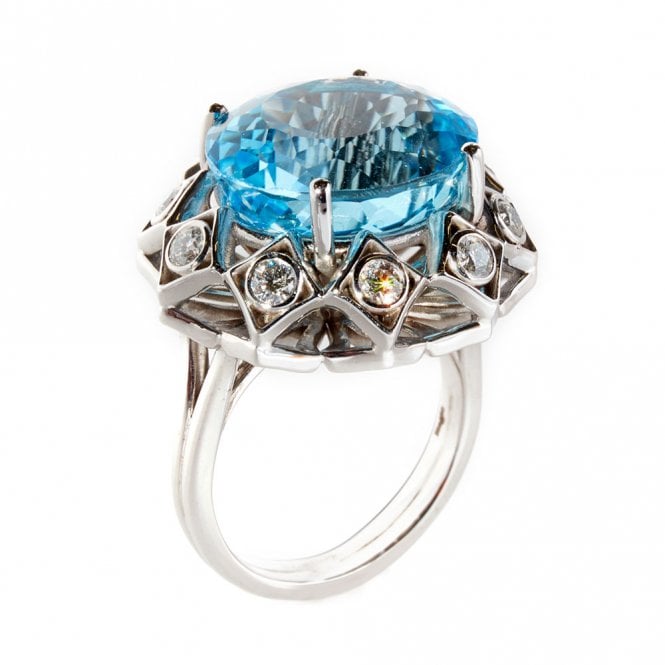 18ct diamond and blue topaz ring