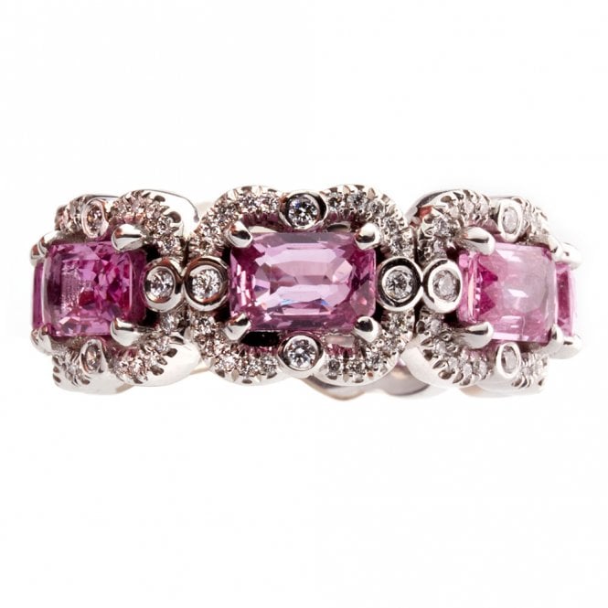 18ct diamond and pink sapphire antique style eternity ring
