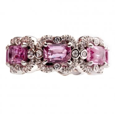 18ct diamond and pink sapphire antique style eternity ring