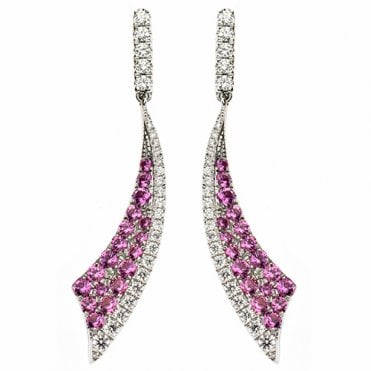 18ct diamond and pink sapphire drop earrings