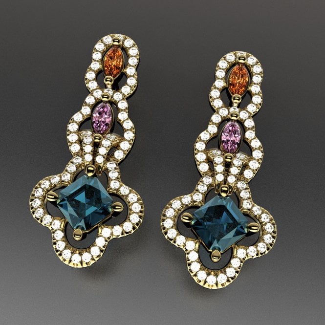 18ct Diamond & multi sapphire earrings