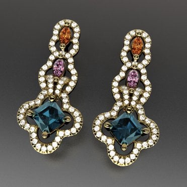 18ct Diamond & multi sapphire earrings