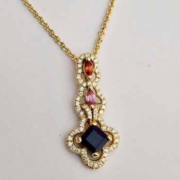 18ct Diamond & sapphire pendant and chain