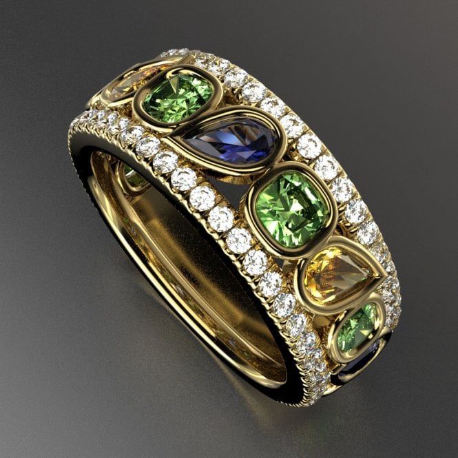 18ct Gold diamond tanzanite & sapphire ring