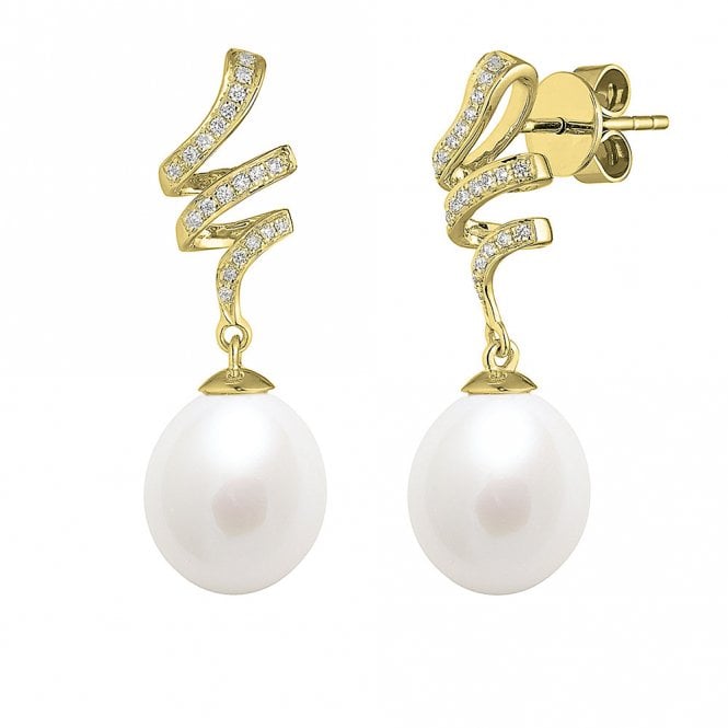 18ct gold pearl and diamond drop earrings