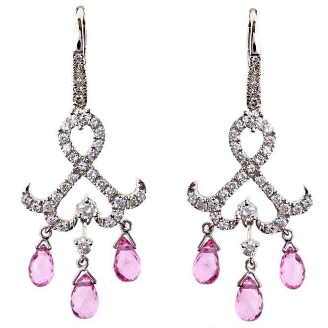 18ct pink sapphire and diamond drop earrings