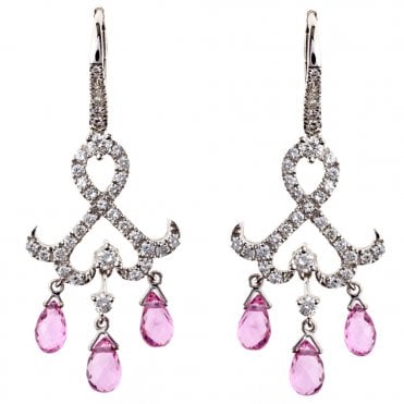 18ct pink sapphire and diamond drop earrings