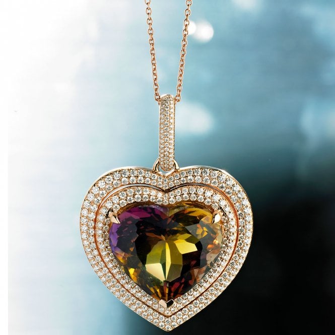 18ct rose gold diamond and ametrine necklace
