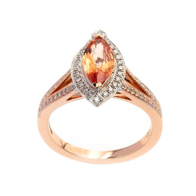 18ct rose gold diamond and orange sapphire ring