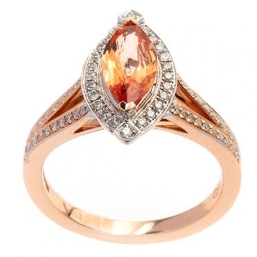 18ct rose gold diamond and orange sapphire ring