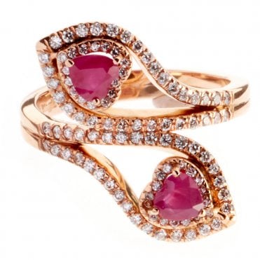18ct rose gold diamond and ruby ring