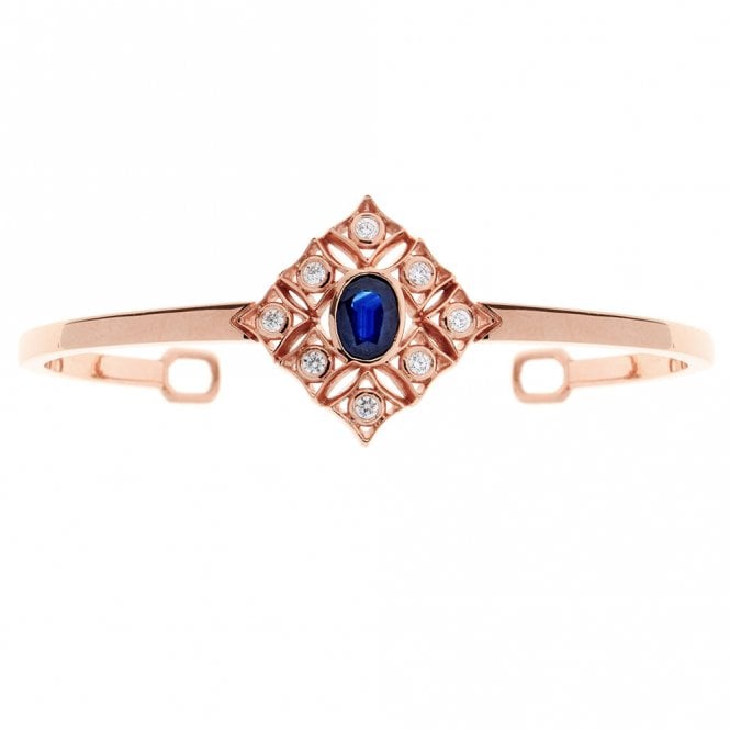 18ct rose gold diamond and sapphire bangle