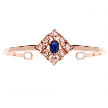 18ct rose gold diamond and sapphire bangle