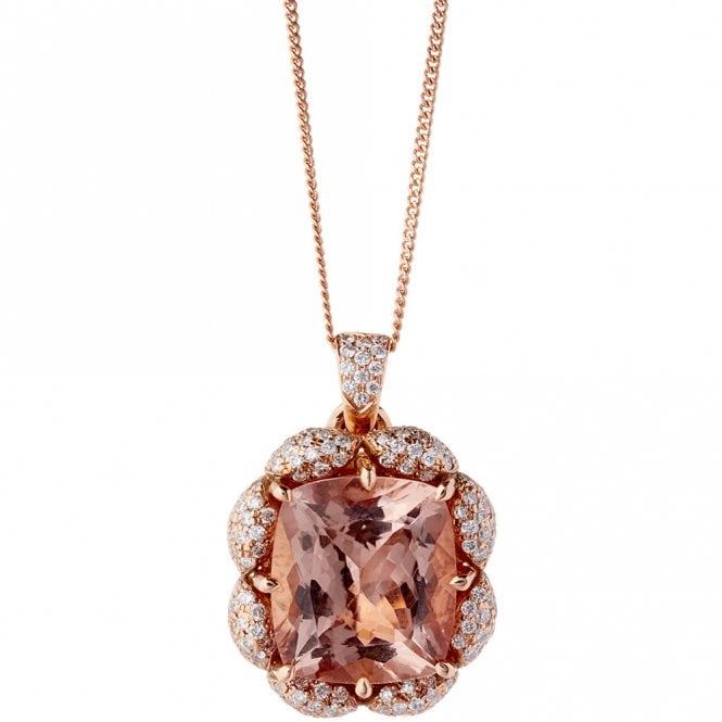 18ct Rose gold morganite and diamond pendant and chain