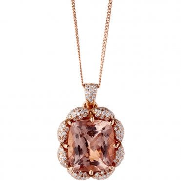 18ct Rose gold morganite and diamond pendant and chain