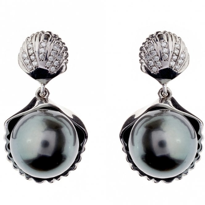 18ct Tahitian pearl and diamond drop earrings