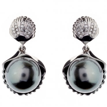 18ct Tahitian pearl and diamond drop earrings