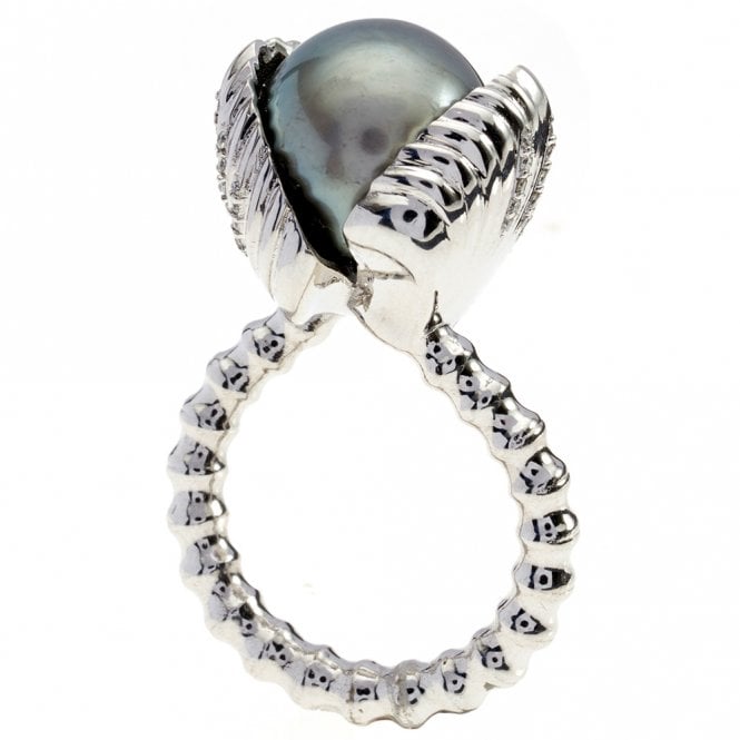 18ct tahitian pearl and diamond ring