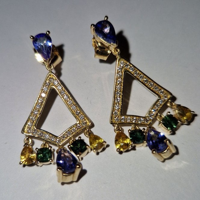 18ct Tanzanite & multi sapphire earrings