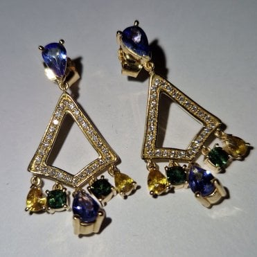 18ct Tanzanite & multi sapphire earrings
