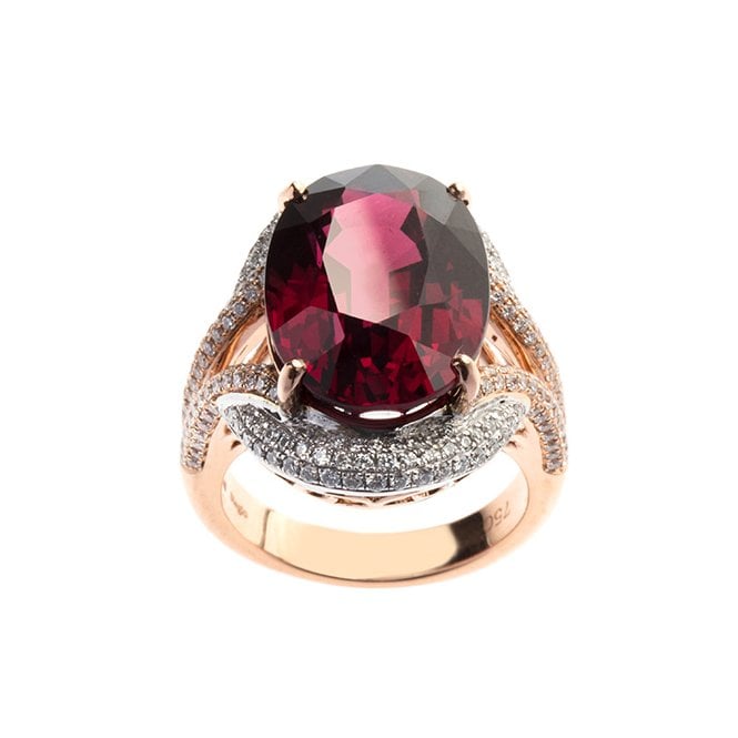 18ct white and rose gold diamond and garnet ring