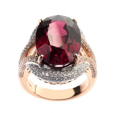 18ct white and rose gold diamond and garnet ring