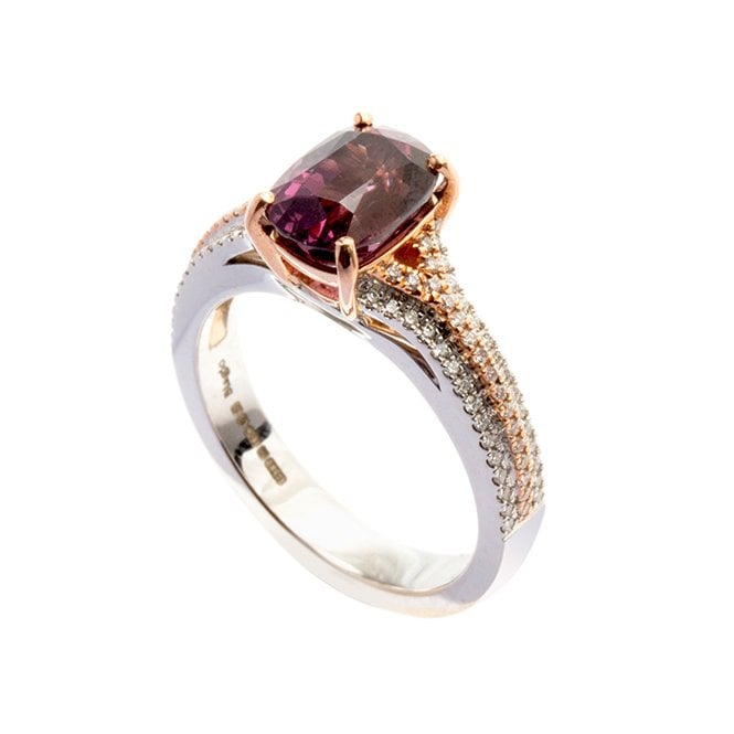 18ct white and rose gold diamond and pink spinel ring