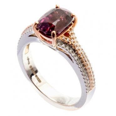 18ct white and rose gold diamond and pink spinel ring