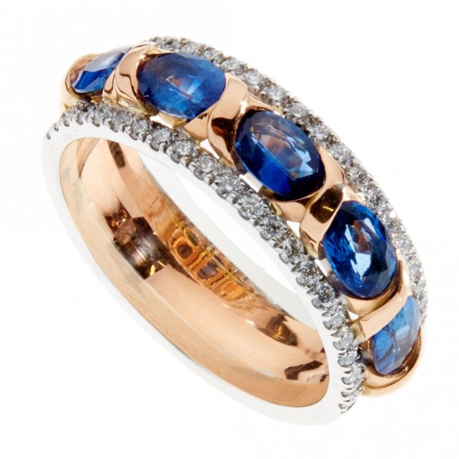 18ct white and rose gold diamond and sapphire kiss wedding ring