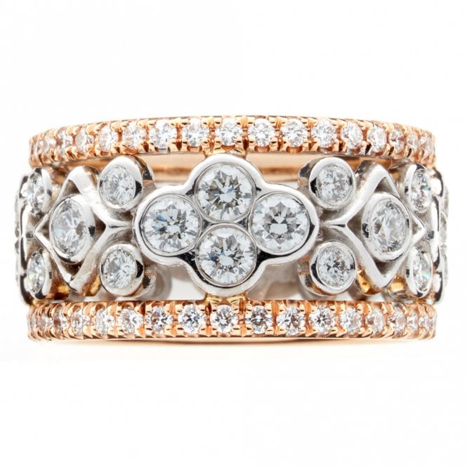 18ct white and rose gold diamond trefoil eternity ring