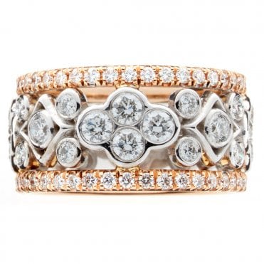 18ct white and rose gold diamond trefoil eternity ring