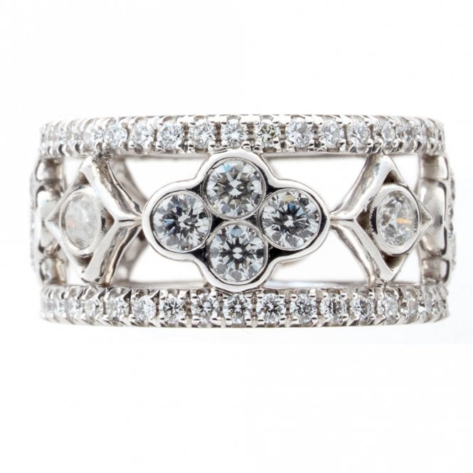 18ct white gold and diamond trefoil eternity ring