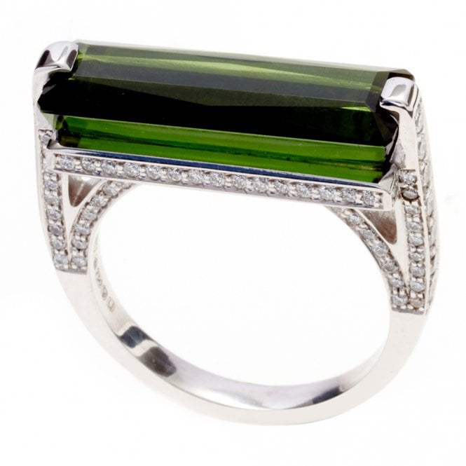 18ct white gold diamond and green tourmaline ring