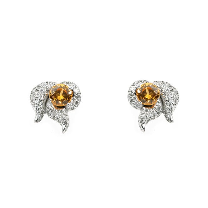 18ct white gold diamond and yellow sapphire earrings