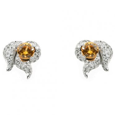 18ct white gold diamond and yellow sapphire earrings