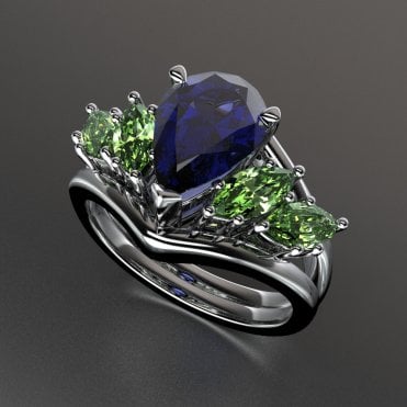 18ct White Gold Tanzanite & Green Sapphire Ring