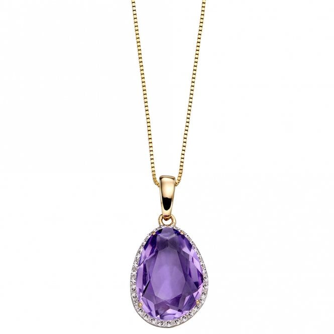 9ct diamond and amethyst pendant and chain