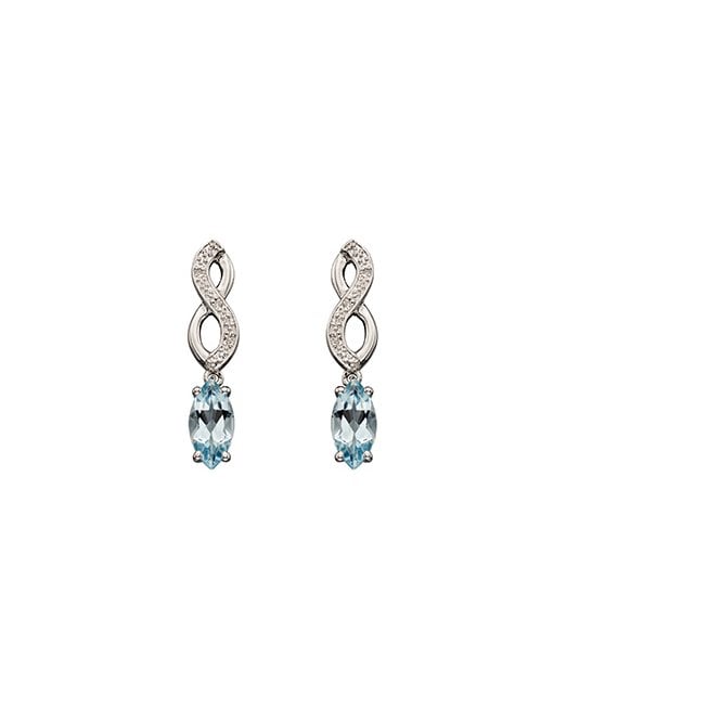 9ct diamond and aquamarine drop earrings